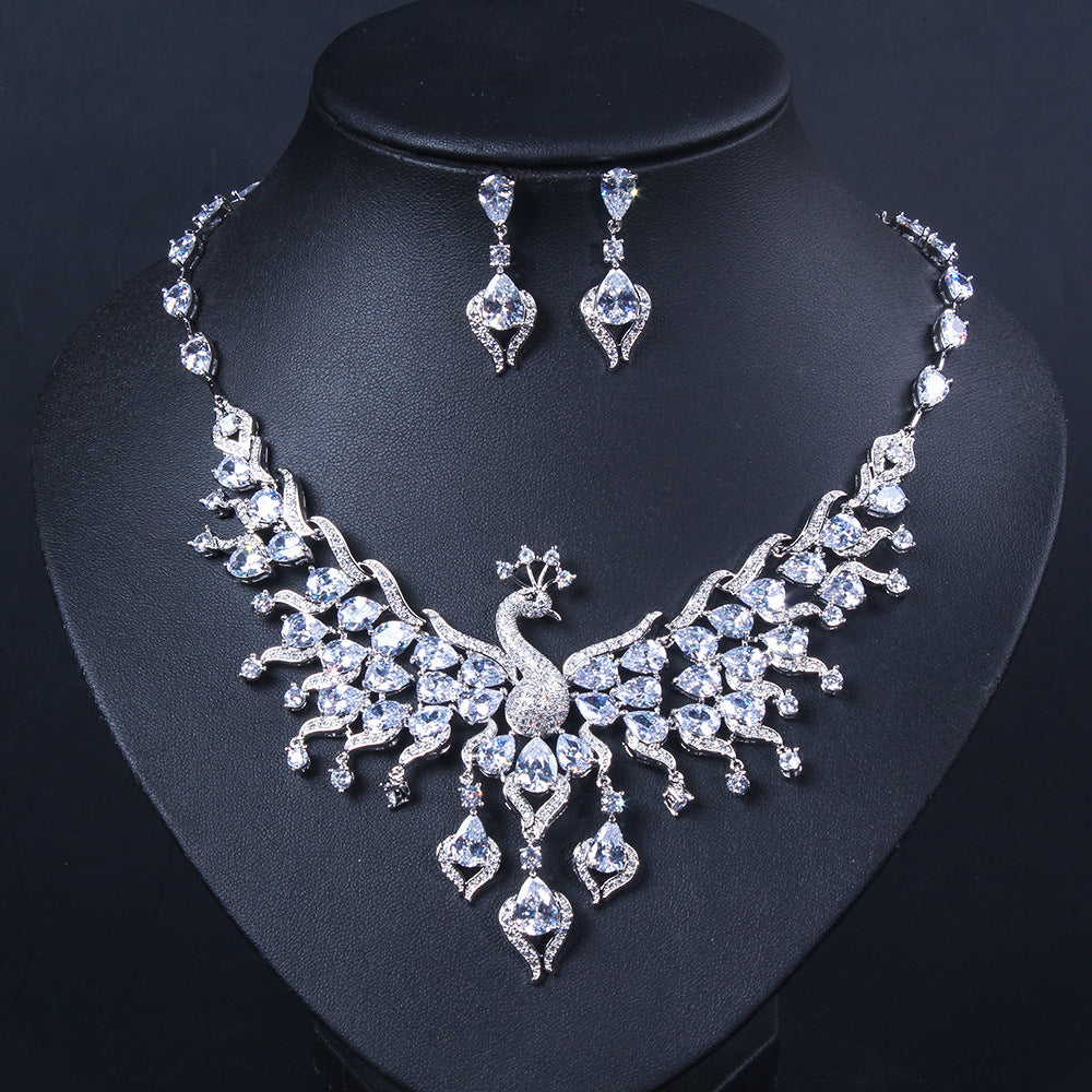 Ethnic Style Zircon Peacock Tassel Necklace & Earring Set