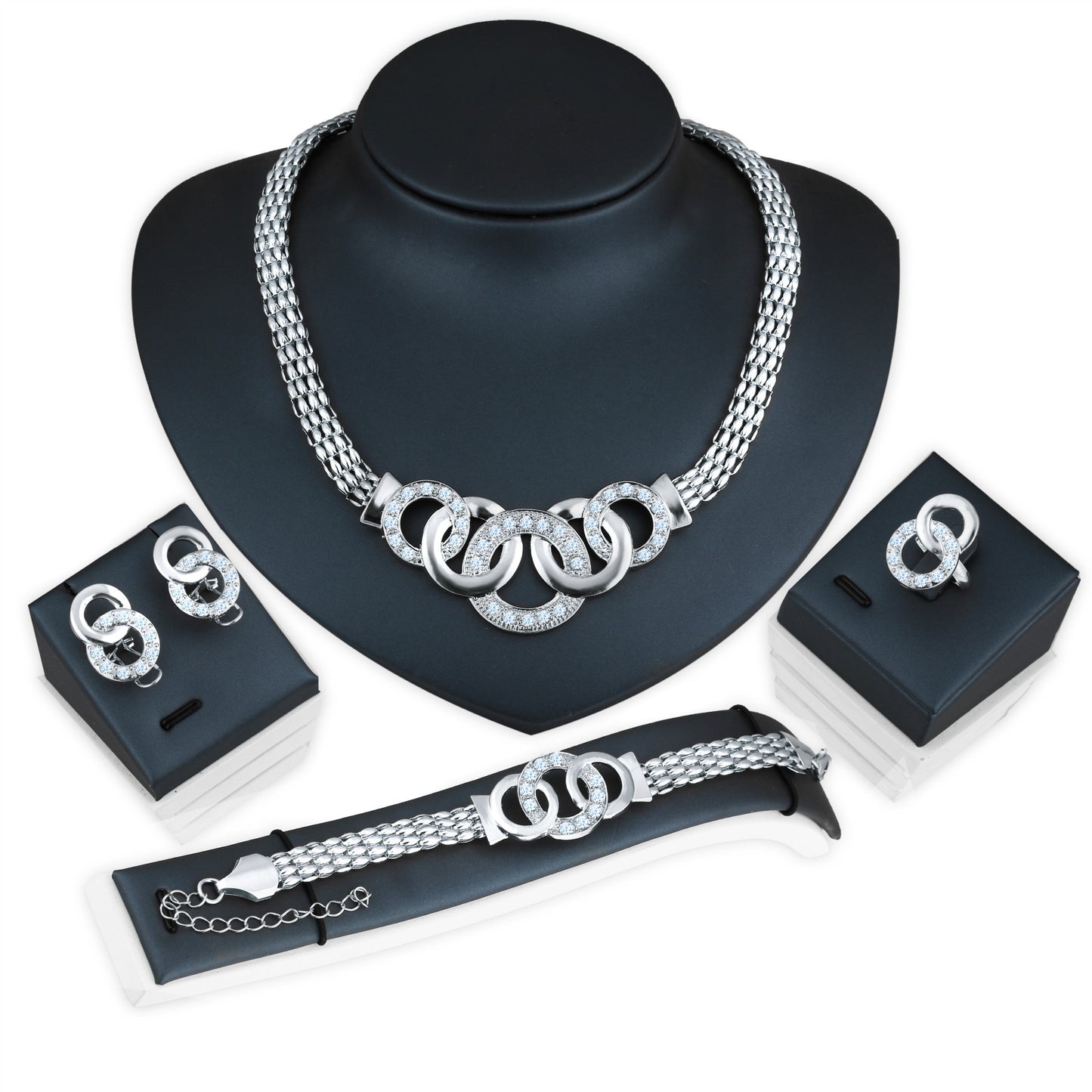 Cuffed Necklace, Earrings & Bracelet Ring Set