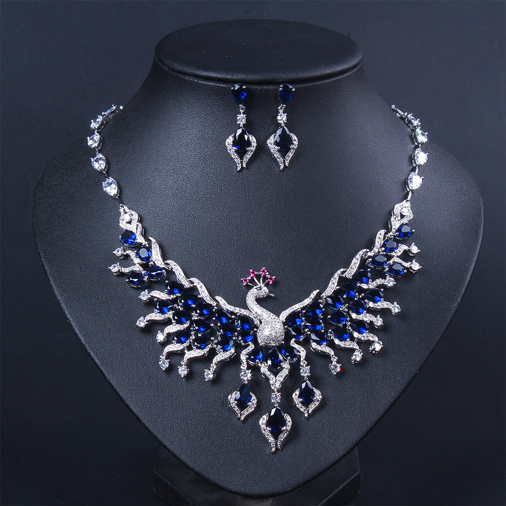 Ethnic Style Zircon Peacock Tassel Necklace & Earring Set