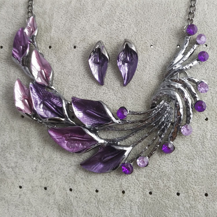 Necklace Alocasia Flower Earring Necklace Set