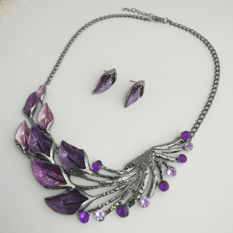 Necklace Alocasia Flower Earring Necklace Set