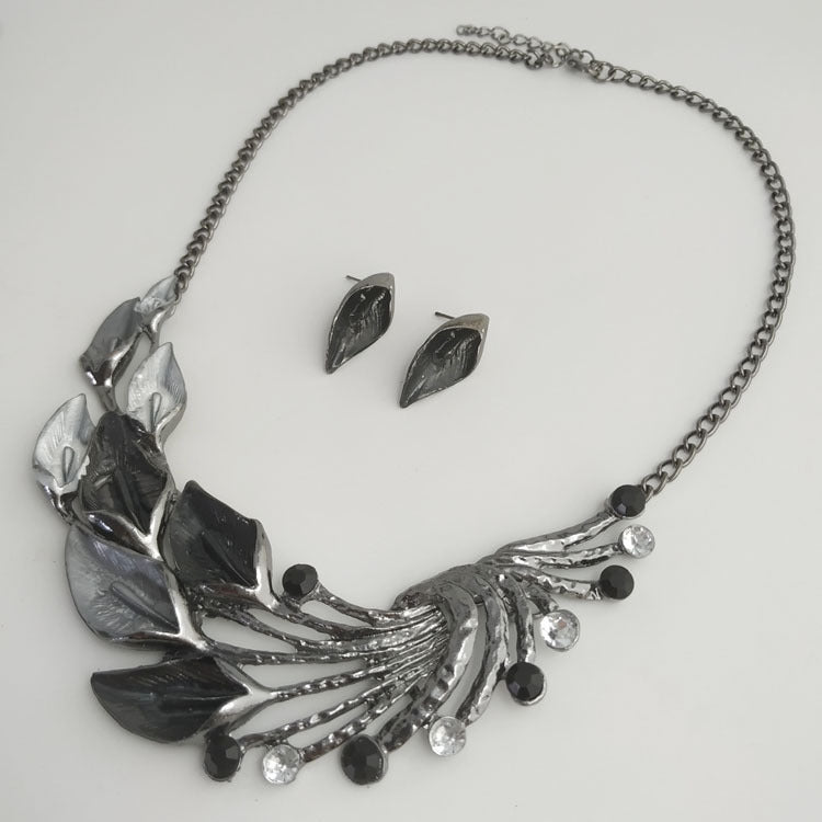Necklace Alocasia Flower Earring Necklace Set